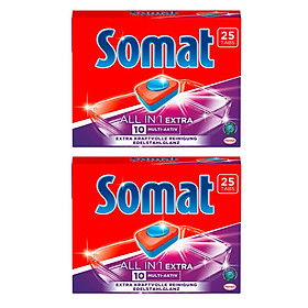 Combo 2 hộp Viên rửa bát và làm bóng cao cấp Somat All in 1 Extra 10 Multi - AKTIV 25 Viên - Đức