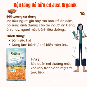 Đậu Lăng Đỏ Tách Vỏ Hữu Cơ Bé Ăn Dặm Just Organik Nhập Khẩu Ấn Độ Không Biến Đổi Gen 500g