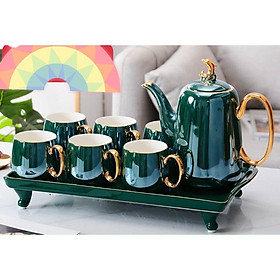 Mua BỘ ẤM CHÉN KÈM KHAY SỨ XƯƠNG CAO CẤP MÀU XANH CỔ VỊT ÁNH TRAI DÁNG CAO