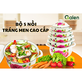 Bộ 5 Nồi Men Cao Cấp Đa Năng Galen G010 Không Gỉ Siêu Bền Siêu Tiện Lợi