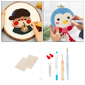 8 Pcs Punch Needle Embroidery Kits Rug Making Yarn Punch Needle, Poking Embroidery Pen, Needle Threader, Punch Needle Cloth for Cross Stitching
