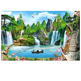 Tranh dán tường 3d phong cảnh Sơn Thuỷ Hữu Tình-decal dán tường-Huyền Chi-Đặt theo kích thước yêu cầu