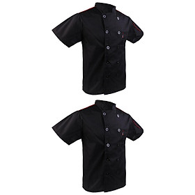 2Pcs Men Summer Chef Jacket Coat Short Sleeve Kitchen Cook Uniform