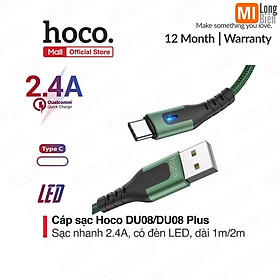 Mua Cáp sạc Hoco DU08/DU08 Plus Type-C USB  hỗ trợ sạc nhanh 2.4A  dây bọc dù chống đứt  gập  có đèn LED báo sạc dài 1m/2m