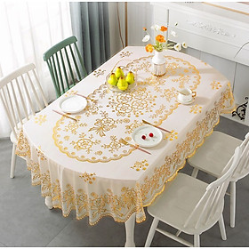 Khăn trải bàn 152*228cm ren vàng, khăn trải bàn ăn, khăn trải bàn nhựa