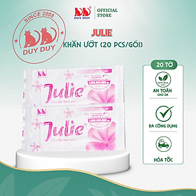 Combo 10 Gói Khăn lạnh dùng một lần Julie vải lưới 20 cái (18x20cm) hương hoa hồng không hóa chất dùng một lần tiện lợi