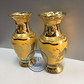 Mua Đôi Lọ Hoa thờ cúng bằng sứ nhũ Kim Sa vàng TM12139