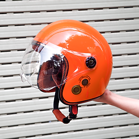 Mũ bảo hiểm 3/4 SRT Viền Đồng Kính Liền Thông Gió Lót Nâu Cam Bóng - Mũ Bảo Hiểm Chính Hãng Cao Cấp