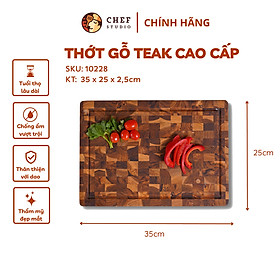 [Chính hãng] Thớt gỗ Teak Chef Studio hình chữ nhật 25x35x2,5 cm - MSP 10228. Dùng cắt, thái, khay trưng bày thực phẩm.