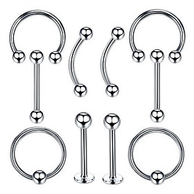2-7pack 10 Pieces Nose Lip Tongue Eyebrow Tragus Navel Belly Ring Piercings 16g