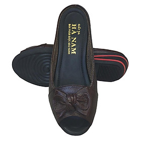 Dép Nữ Quai Ngang Đế Xuồng HÀ NAM Thời Trang Da Bò Cao Cấp 4cm DNU2073