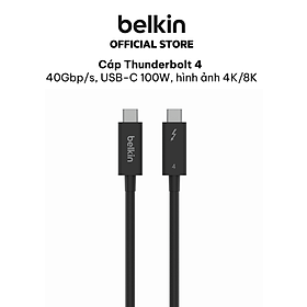 Cáp Thunderbolt 4, 40Gbp/s, hỗ trợ sạc nhanh USB-C 100W/5A, 8K, màu đen Belkin - Hàng chính hãng - Bảo hành 2 năm