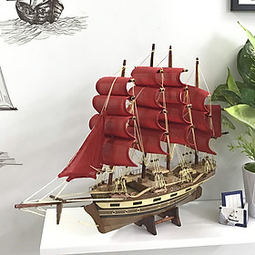 [Dài 55cm] Mô hình tàu thuyền gỗ trang trí phong thủy - France II của Pháp - Thân tàu dài 40cm - Màu Đỏ