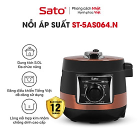 Nồi áp suất đa năng SATO 5AS064.N 5.0L - Nồi áp suất đa chức năng : nấu cơm, nấu cháo, hầm gân, ninh, súp, hấp, giữ ấm ... Dung tích : 5.0 lít phù hợp gia đình 4 - 6 người - Miễn phí vận chuyển toàn quốc - Hàng chính hãng