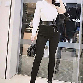 Sét áo lệch vai cùng quần phối da rút dây eo
