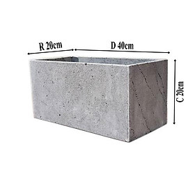 Chậu trồng cây, trồng hoa ban công sân vườn, hình chữ nhật dài 40cm bằng đá ong xám kiến bò độc đáo