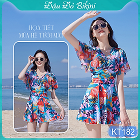 Bộ bơi liền thân nữ dáng váy quyến rũ, thun bơi đẹp co giãn 4 chiều thoáng mát, áo có sẵn gọng đệm, tôn dáng giấu bụng tốt | KT180