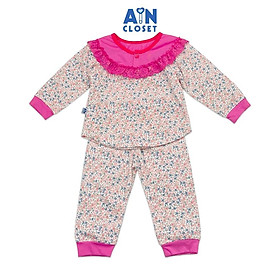 Bộ quần áo dài bé gái họa tiết Hoa nhí hồng xanh thun cotton - AICDBGNH0K7G - AIN Closet