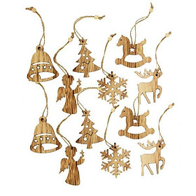 5x 12 Pieces Assorted Wooden Shapes Christmas Tree Ornament  Hanging Bell Snowflake Decoration Gifts Tag with String