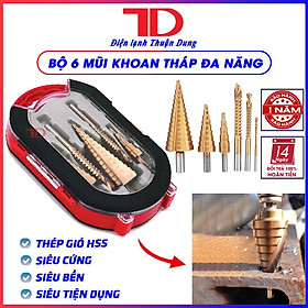Bộ 6 mũi khoan tháp đa năng và dụng cụ hứng bụi khoan, mũi khoan cưa đa năng thép gió mạ Titan siêu bền, hàng chính hãng, Điện Lạnh Thuận Dung