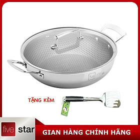 Chảo tổ ong chống dính 2 quai FiveStar 3 lớp đáy liền inox 304 ( 24cm / 26cm /28cm ), tặng 1 sạn inox