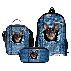 Pet Pattern School Student Backpack Lunch Bag Set For Kids Durable