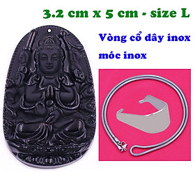 Mặt Phật Thiên thủ thiên nhãn đá thạch anh đen 5 cm kèm dây chuyền inox rắn - mặt dây chuyền size lớn - size L, Mặt Phật bản mệnh, Quan âm bồ tát