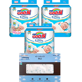 Combo 3 gói tã dán Goo.n Premium NB70/S64/M60/L50/XL46 tặng Bộ chăn gối cao cấp và đồ chơi xe trượt đà cho bé VBC-123-6 (ngẫu nhiên)