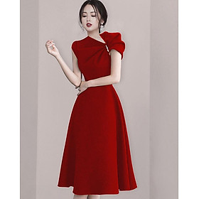 Đầm xòe nhún vai kết hạt trai thời trang