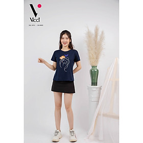 Áo phông ngắn tay, áo thun nữ cộc tay Vicci AP.01.5 chất liệu cotton vân gỗ in hoạ tiết cô gái