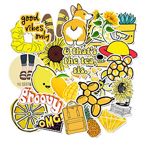 Set 30 Sticker chủ đề màu Vàng, yellow ảnh ép lụa
