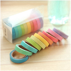 Set 10 Cuộn Băng Keo, Washi Tape Màu Cầu Vồng