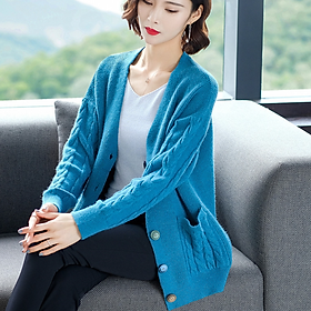 Áo Khoác Cardigan Nữ Cổ V Phong Cách Thu Đông Hàn Quốc ALN043 MayHomes Chất Liệu Len - XANH