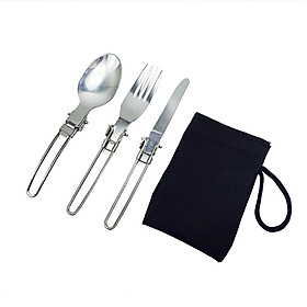 Mua Bộ 3 muỗng  nĩa  dao gấp gọn tiện dụng bằng thép không gỉ kèm túi