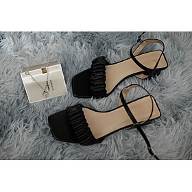 WAO Fashion - Giày sandal cao gót nữ mũi vuông quai nhún cao 4cm - WA01