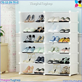 Mua Tủ giầy 12 ô 2 cột 6 tầng bằng nhựa lắp ghép màu đen  trắng  hồng  vàng  xanh (không cánh cửa  để được 24 đôi)