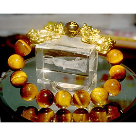 Vòng tay chuỗi hạt đá mắt hổ hai tỳ hưu mạ vàng 10ly-12ly