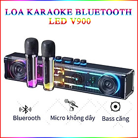 Loa Karaoke Bluetooth Led Rgb V900 Công Suất 20W Bluetooth 5.3 Nghe Nhạc, Karaoke Giải Trí, Decor Kèm 2 Micro