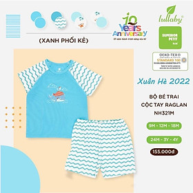 Bộ cộc tay Lullaby kẻ phối xanh 1(LULLABY - Bộ quần áo bé trai cộc tay raglan NH321M)