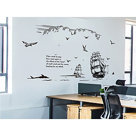 Decal dán tường thuyền buồm đen