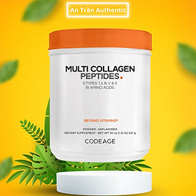 Codeage Multi Collagen Peptides Bột Uống Bổ Sung Collagen Túyp I, II, III, V và X Hộp 567g - Nhập Khẩu Chính Ngạch Có Tem Phụ Tiếng Việt, Tem Chống Hàng Giả, Tin Nhắn Xác Thực