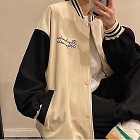 Áo khoác bomber nhung chữ D phom rộng freesize Cheapy unisex, Áo Bomber Chữ D Dáng Unisex Hàng Shop Chất Nỉ Nhung tăm unisex dáng siêu cool ngầu, Áo Khoác Bóng Chày nhung Gió Phong Cách Hàn Quốc From Rộng Dáng Thụng