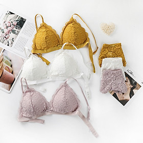 Bộ/ Set đồ lót ren hoa, không gọng, mút mỏng nhẹ, xinh xắn gợi cảm đầy nữ tính LYEB023