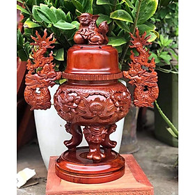 Mua Đỉnh lư hương thờ gia tiên song long gỗ hương cao 50cm