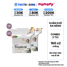 Combo 2 túi Khăn vải khô đa năng Mamamy Tropical 160 tờ