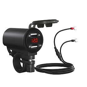 Motorcycle Dual USB Charger, 12V 3.1A Waterproof USB Adapter with LED Digital Voltmeter for Car, Boat, Motorcycle, Truck, And More