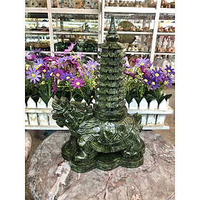 Mua Tượng Long Quy ( Rùa đầu Rồng ) cõng tháp văn xương 9 tầng phong thủy cầu công danh tài lộc đá ngọc Ấn Độ - Dài 20 cm