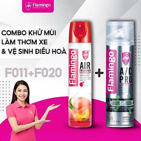 Combo Khử Mùi Làm Thơm F011 & Vệ Sinh Điều Hoà F020 Flamingo Chính Hãng Làm Sạch Chống Nấm Mốc Khoang Lái - Lẻ 1 chai F011