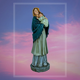 Tượng Đức Mẹ Bế Chúa Vẽ Màu Thủ Công Beconi 80 cm