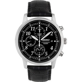 Seiko Men's SNDC33 Classic Black Leather Black Chronograph Dial Watch